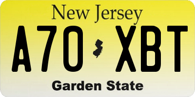 NJ license plate A70XBT