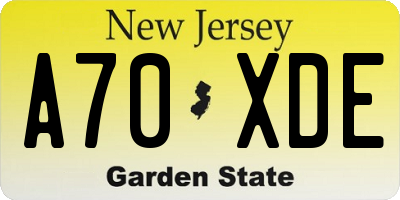 NJ license plate A70XDE