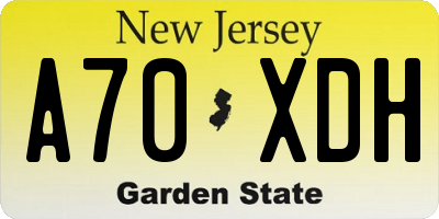 NJ license plate A70XDH