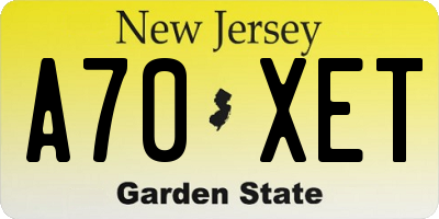 NJ license plate A70XET