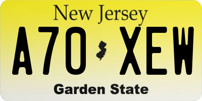 NJ license plate A70XEW