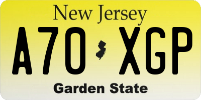 NJ license plate A70XGP
