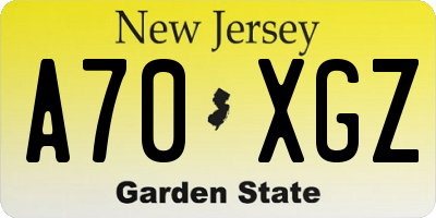 NJ license plate A70XGZ