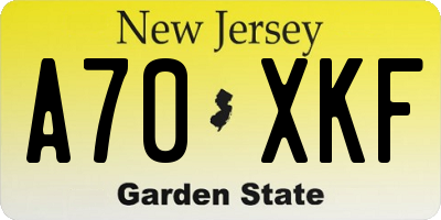 NJ license plate A70XKF