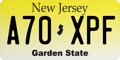 NJ license plate A70XPF