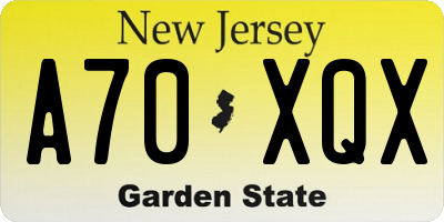 NJ license plate A70XQX