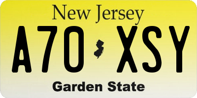 NJ license plate A70XSY