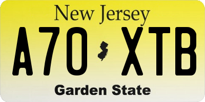 NJ license plate A70XTB