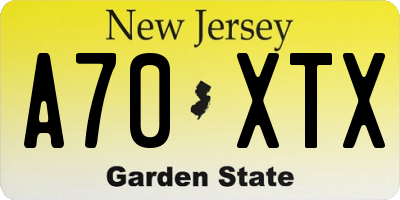 NJ license plate A70XTX
