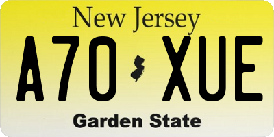 NJ license plate A70XUE