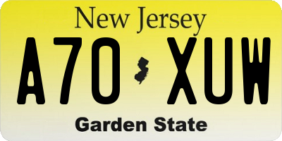 NJ license plate A70XUW