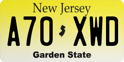 NJ license plate A70XWD