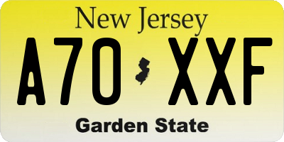 NJ license plate A70XXF