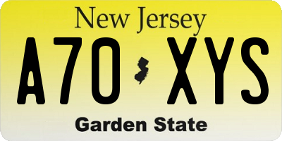 NJ license plate A70XYS