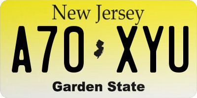 NJ license plate A70XYU