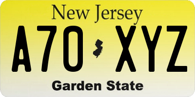 NJ license plate A70XYZ