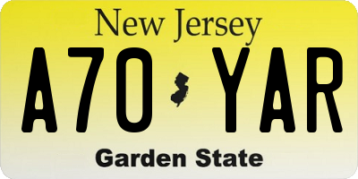 NJ license plate A70YAR