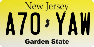 NJ license plate A70YAW
