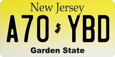 NJ license plate A70YBD