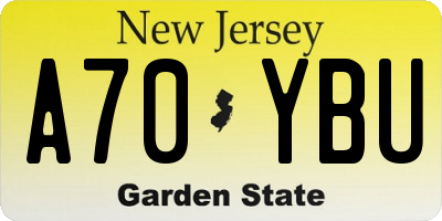 NJ license plate A70YBU