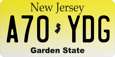 NJ license plate A70YDG