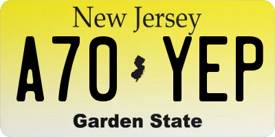 NJ license plate A70YEP