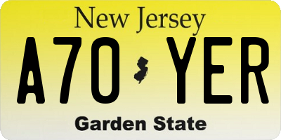 NJ license plate A70YER