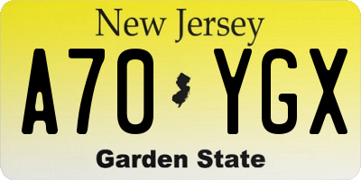 NJ license plate A70YGX