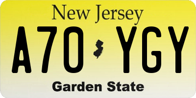 NJ license plate A70YGY