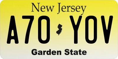 NJ license plate A70YOV