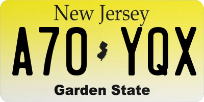 NJ license plate A70YQX