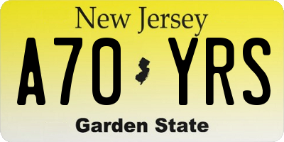 NJ license plate A70YRS