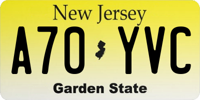 NJ license plate A70YVC