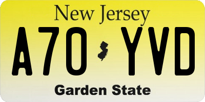 NJ license plate A70YVD