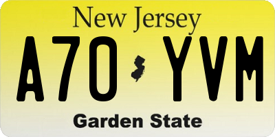 NJ license plate A70YVM