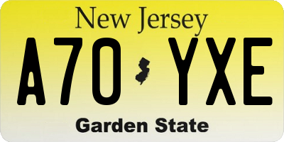 NJ license plate A70YXE