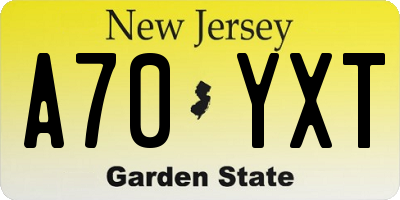 NJ license plate A70YXT