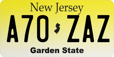 NJ license plate A70ZAZ
