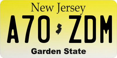 NJ license plate A70ZDM