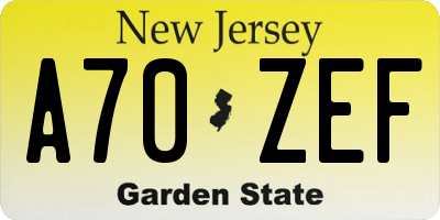 NJ license plate A70ZEF
