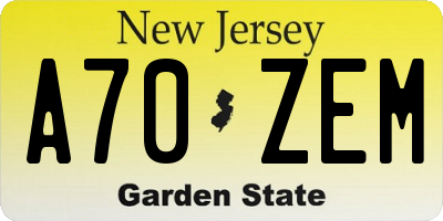 NJ license plate A70ZEM