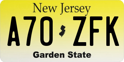 NJ license plate A70ZFK