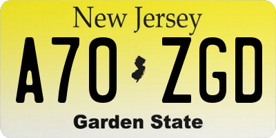 NJ license plate A70ZGD
