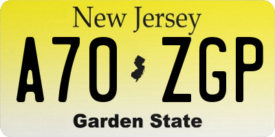 NJ license plate A70ZGP