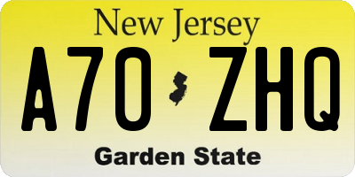 NJ license plate A70ZHQ