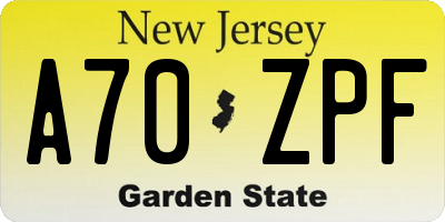 NJ license plate A70ZPF