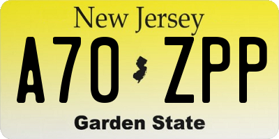 NJ license plate A70ZPP