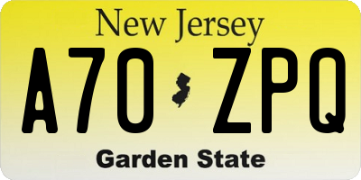 NJ license plate A70ZPQ