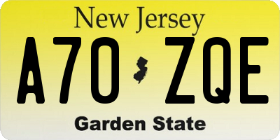 NJ license plate A70ZQE