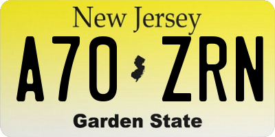 NJ license plate A70ZRN